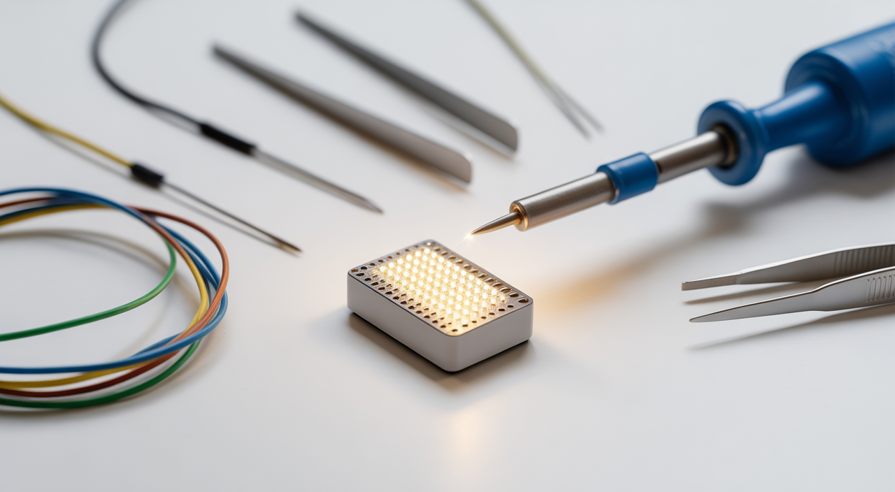 Miniature LED lights illuminating a small-scale model project
